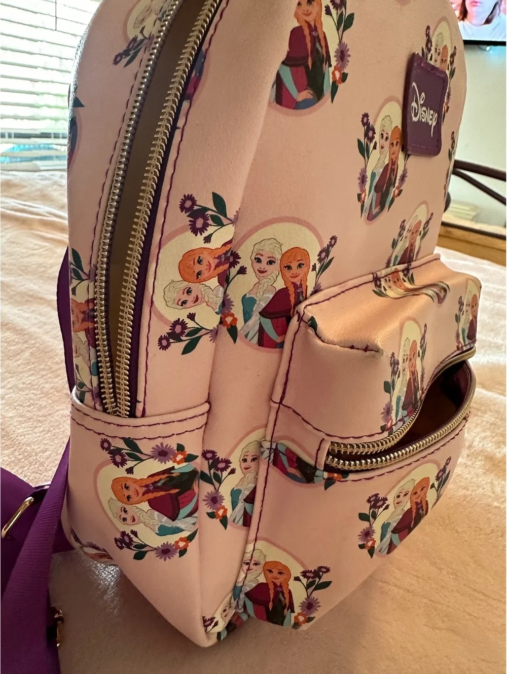 Disney Frozen Elsa and Anna Flowers Mini Faux Leather Backpack Pink